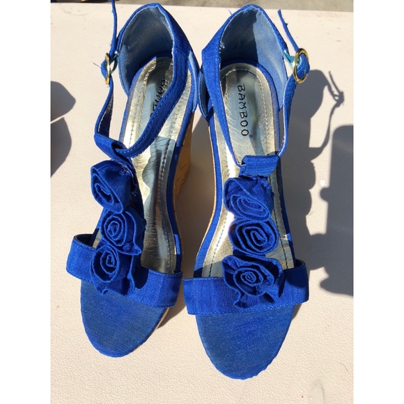 blue floral wedges